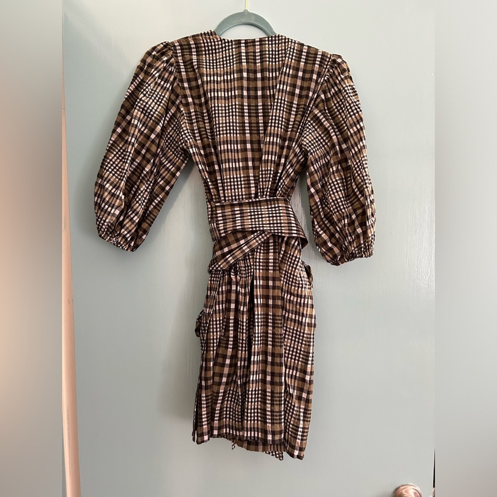 Ganni plaid wrap dress S - Picture 4 of 8